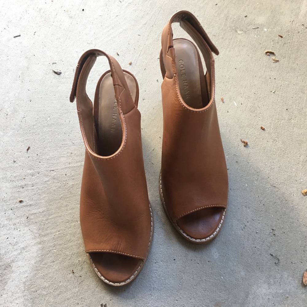 Cole Haan Brown Leather Peep Toe Heels